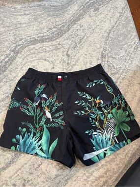 Black Mesh-Lined Swim Shorts with Signature Tab